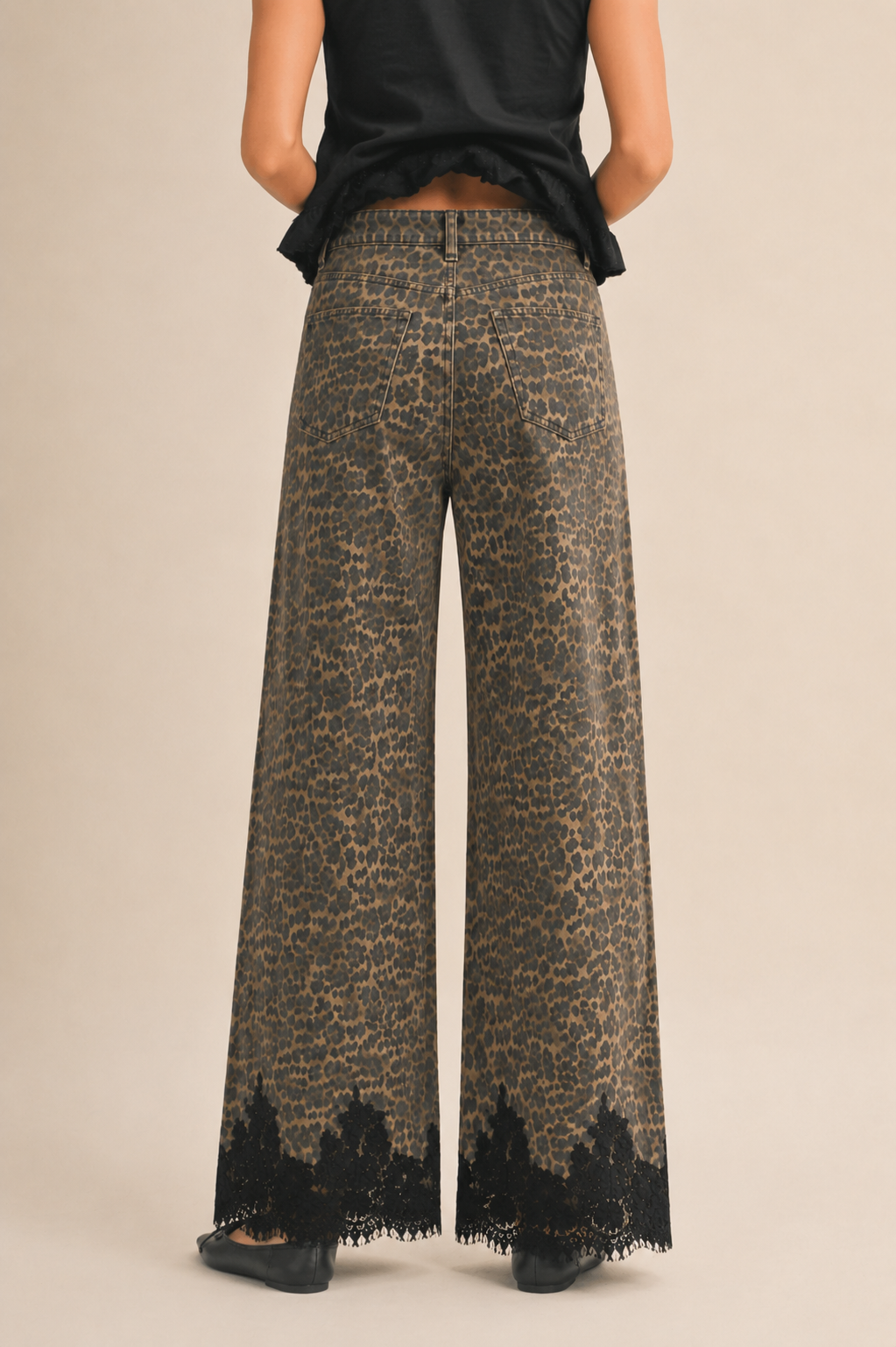 Karley Leopard Print Lace Denim Pants