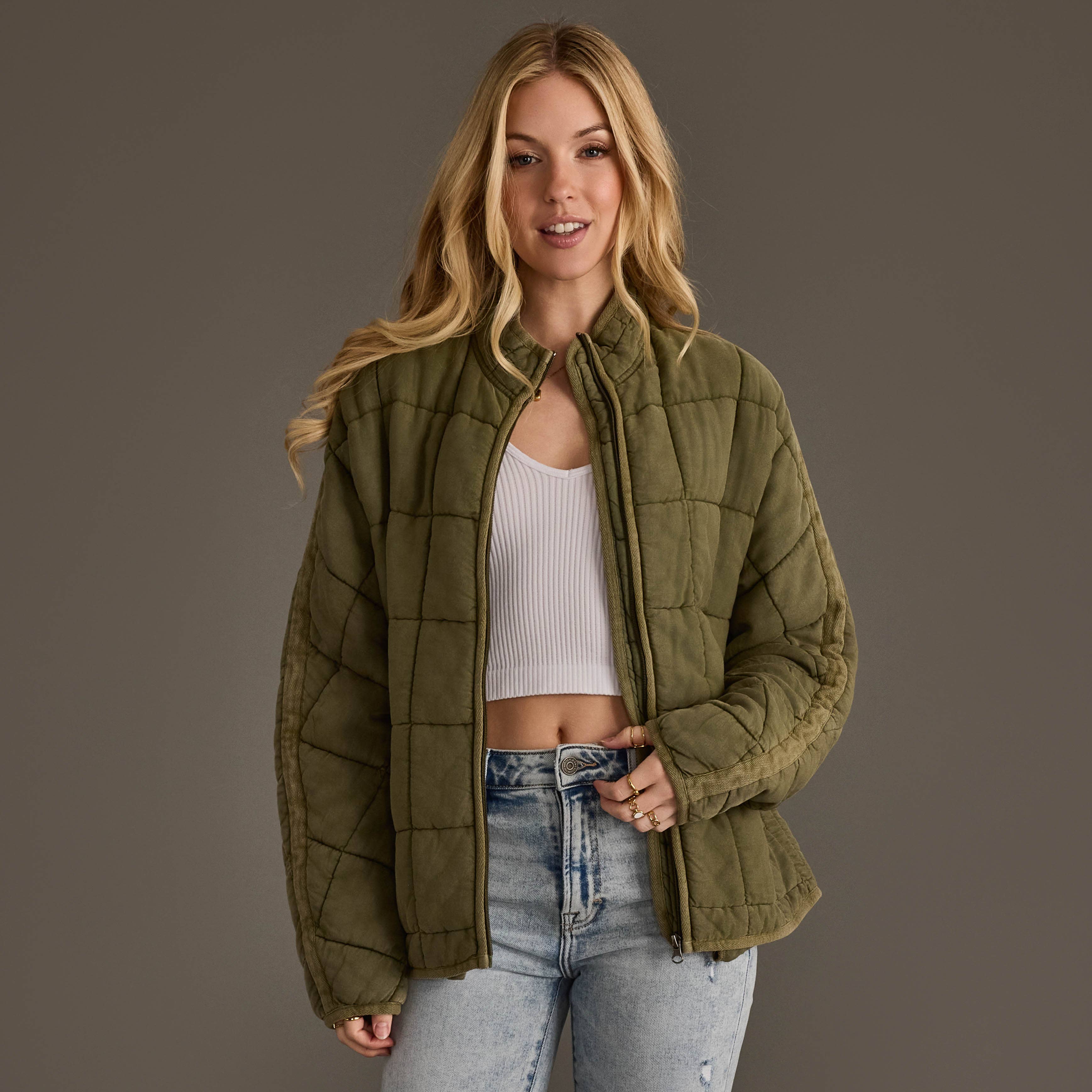 Rachel Quilted Jacket: Olive Green