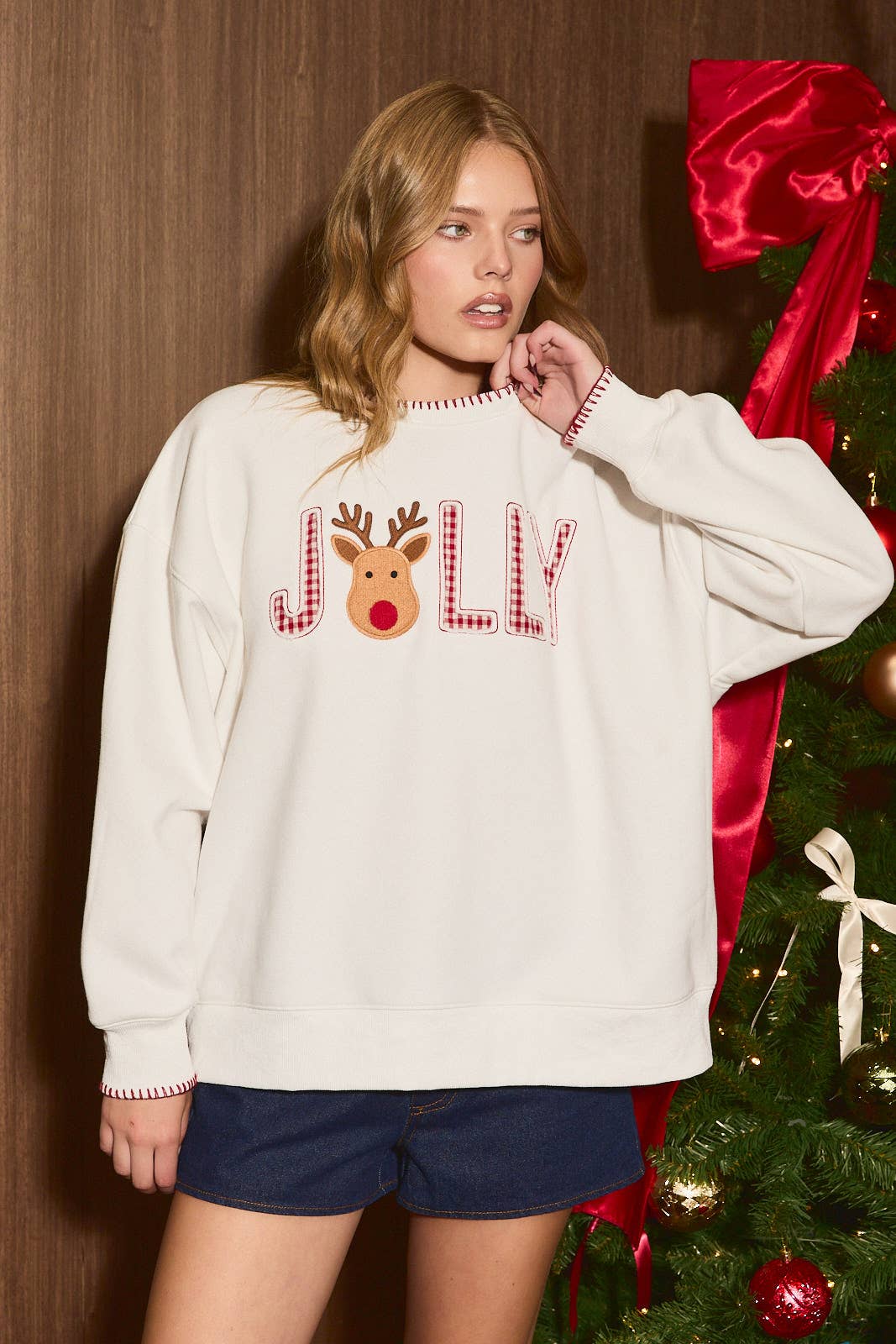 Jolly Reindeer Graphic Oversized Sweatshirt