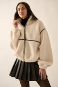 Anna Faux Leather Trimmed Fleece Jacket
