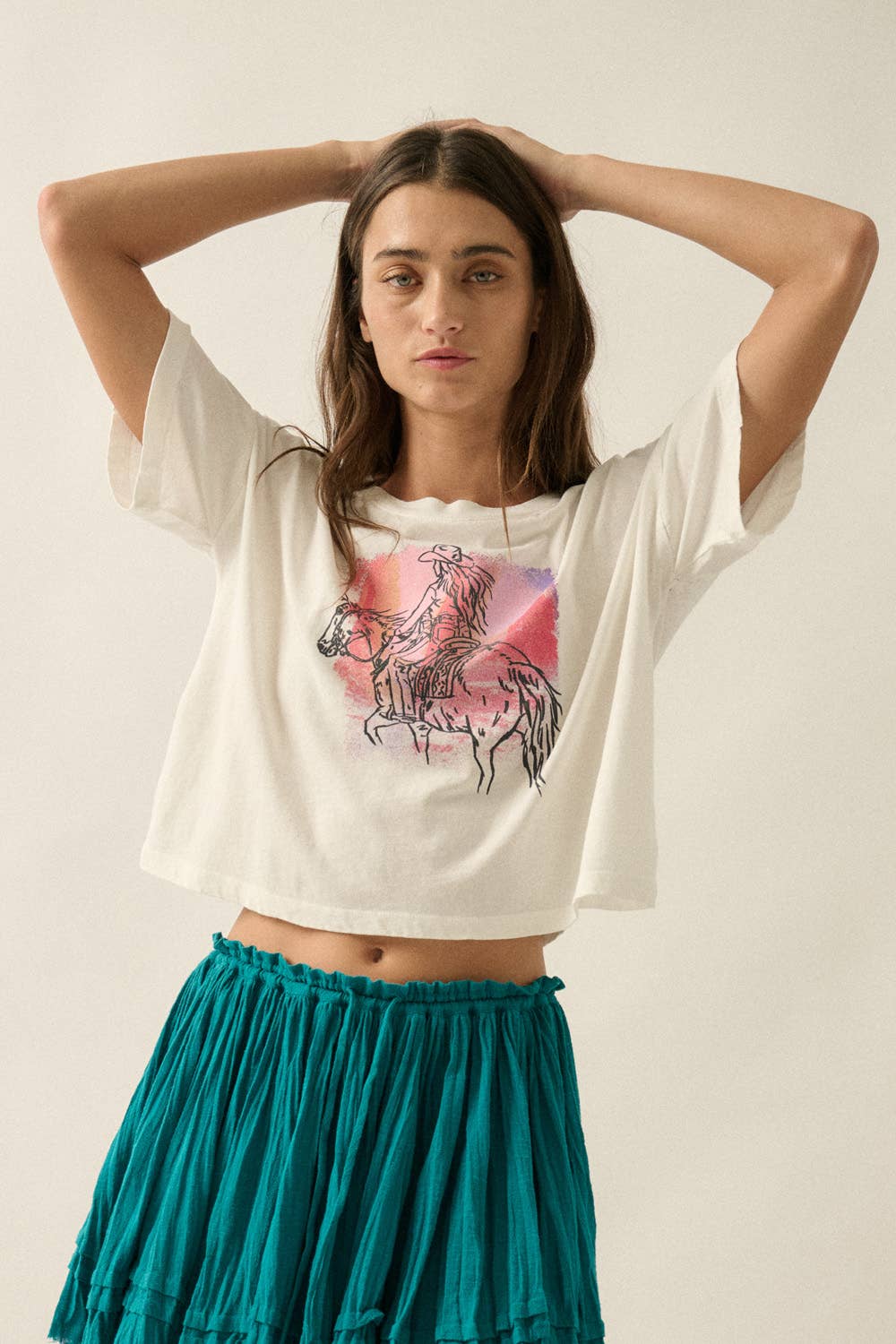 Cowgirl Garment-Washed Cropped Graphic Tee