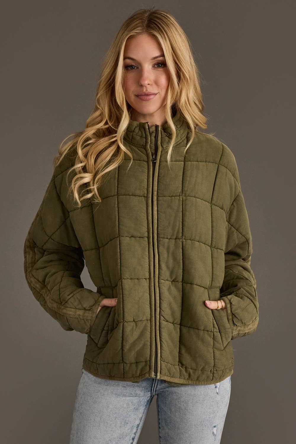 Rachel Quilted Jacket: Olive Green