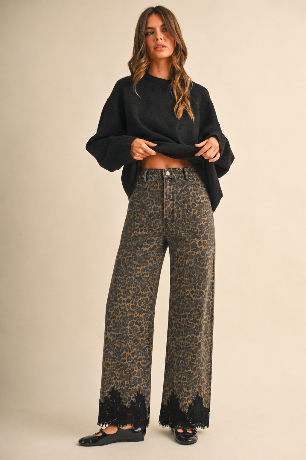 Karley Leopard Print Lace Denim Pants