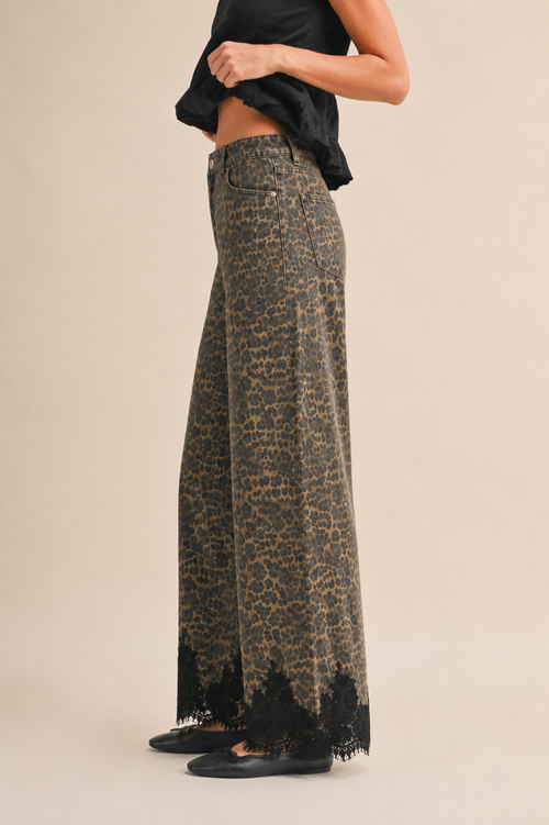 Karley Leopard Print Lace Denim Pants