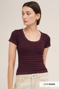 Paige Striped Tee: Olive Green