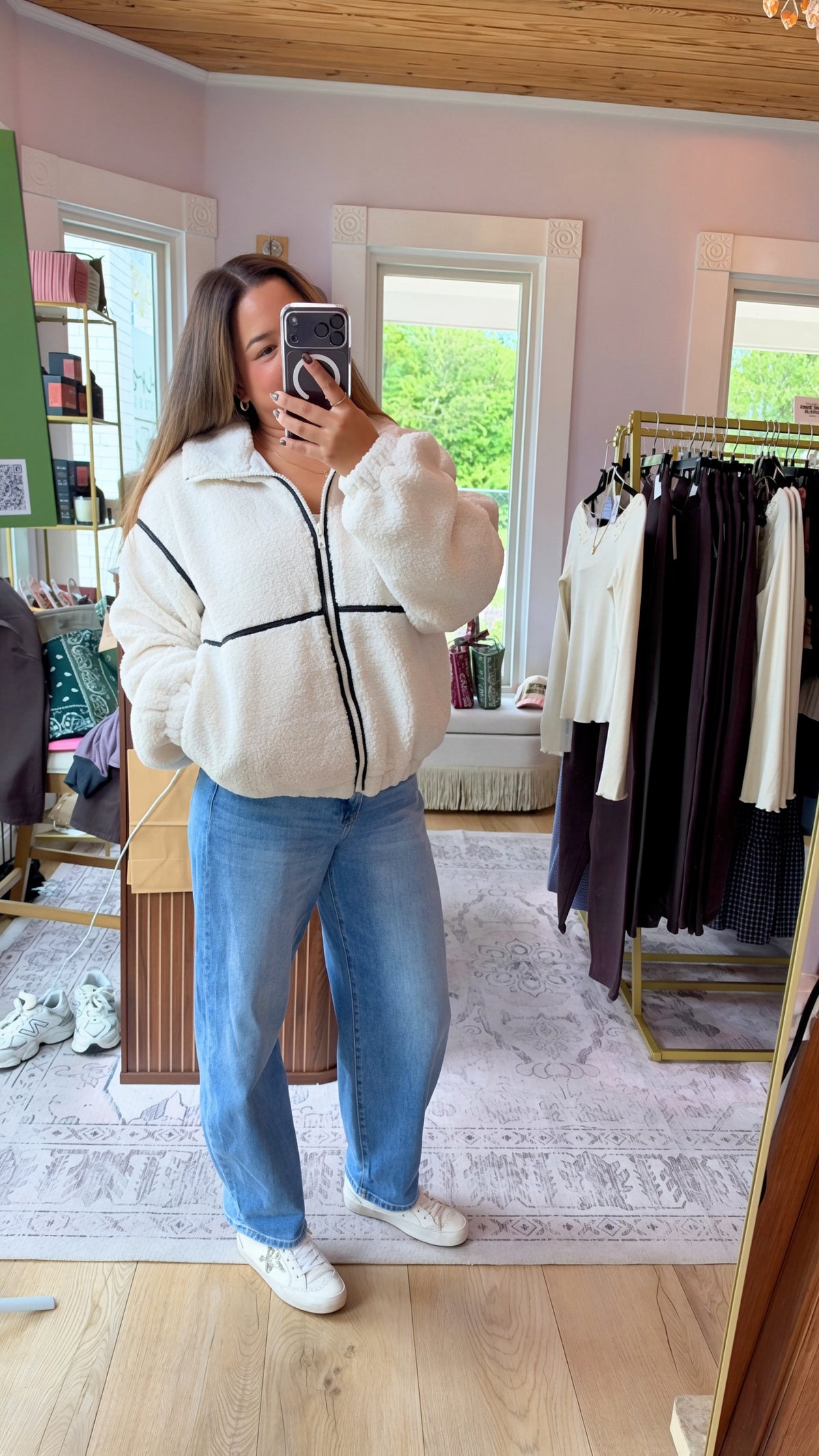 Anna Faux Leather Trimmed Fleece Jacket