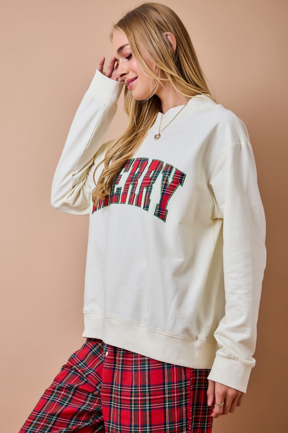 Merry Plaid Holiday Mock Neck