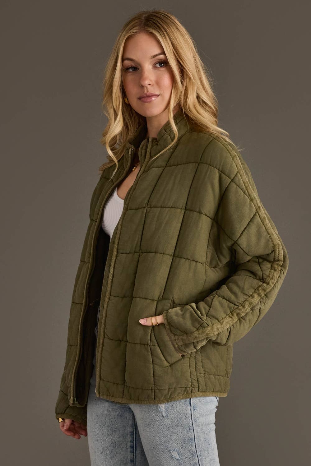 Rachel Quilted Jacket: Olive Green