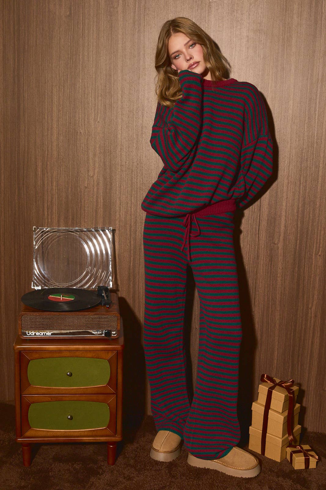 Holly Striped Knit Sweater and Wide Leg Pant Set