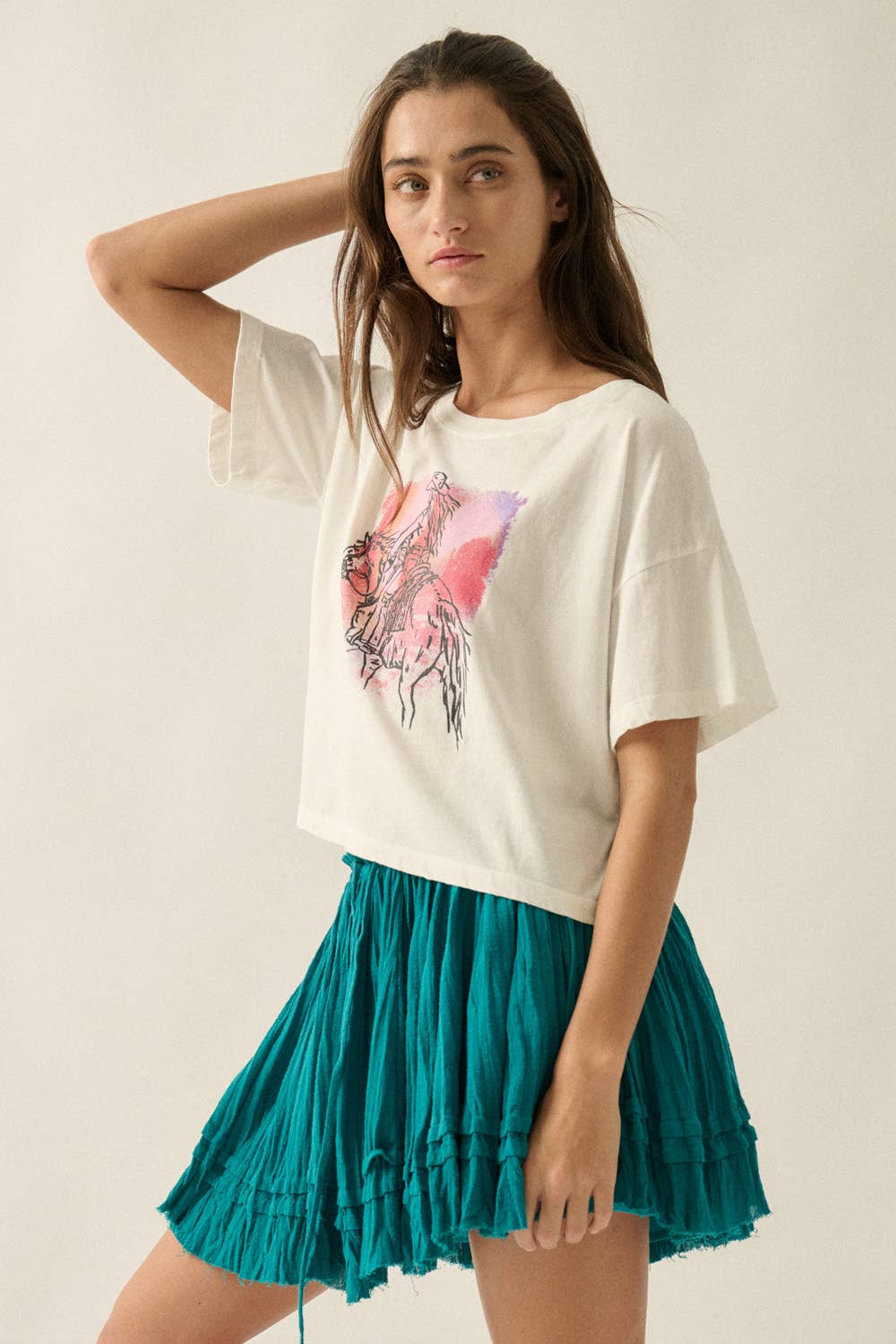 Cowgirl Garment-Washed Cropped Graphic Tee