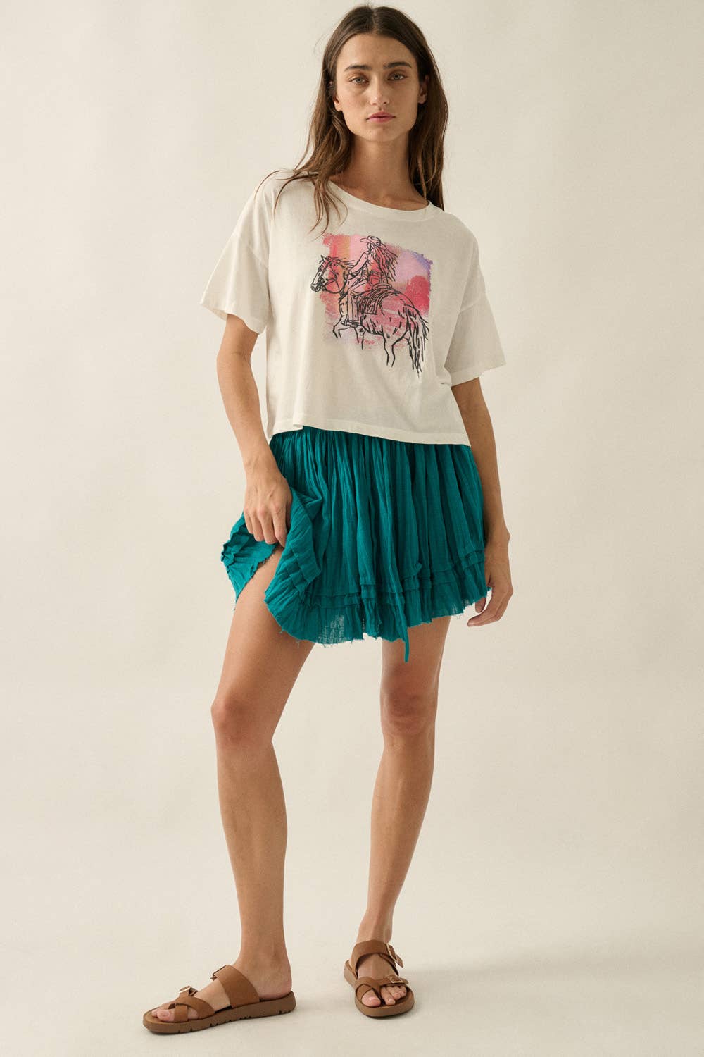 Cowgirl Garment-Washed Cropped Graphic Tee