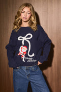 Happy Santa Embroidered Crew Neck Sweatshirt