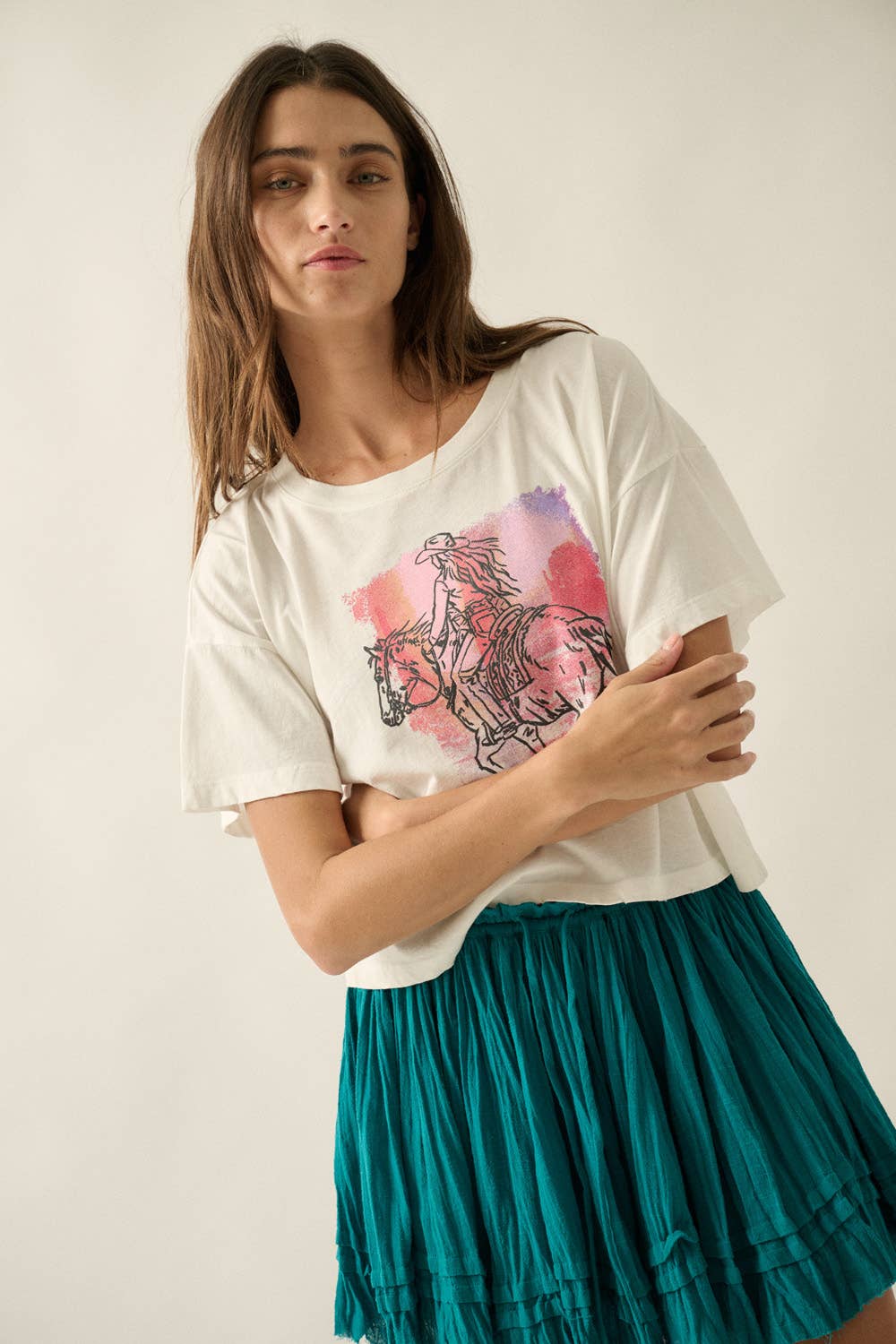 Cowgirl Garment-Washed Cropped Graphic Tee