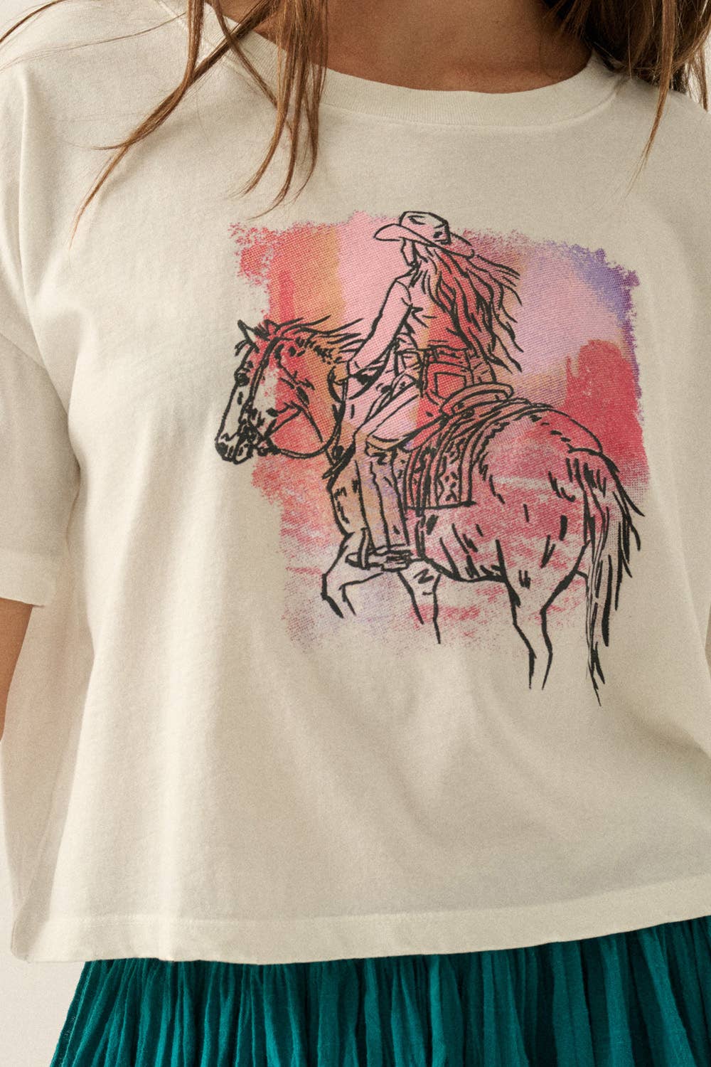 Cowgirl Garment-Washed Cropped Graphic Tee