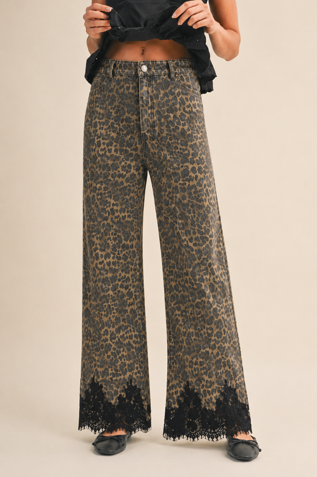 Karley Leopard Print Lace Denim Pants