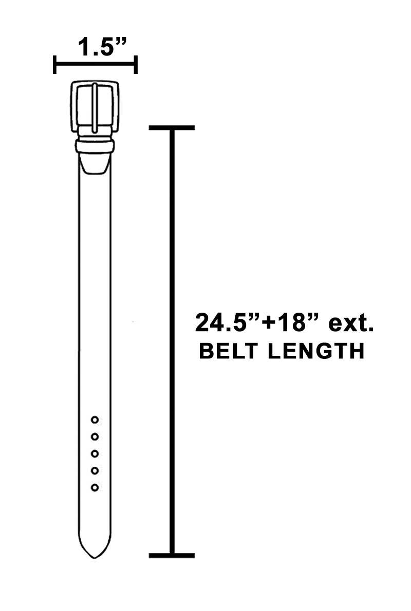Measurement chart of a belt with dimensions labeled
